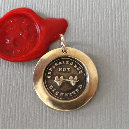Hearts Connected Wax Seal Charm - antique wax seal jewelry - Across the Miles motto Separated But Not Disunited