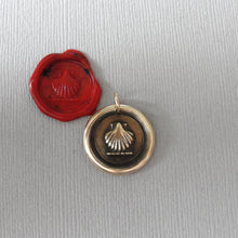 Load image into Gallery viewer, Shell Wax Seal Pendant - Antique Bronze Escallop Wax Seal Jewelry Traveler Voyager Symbol
