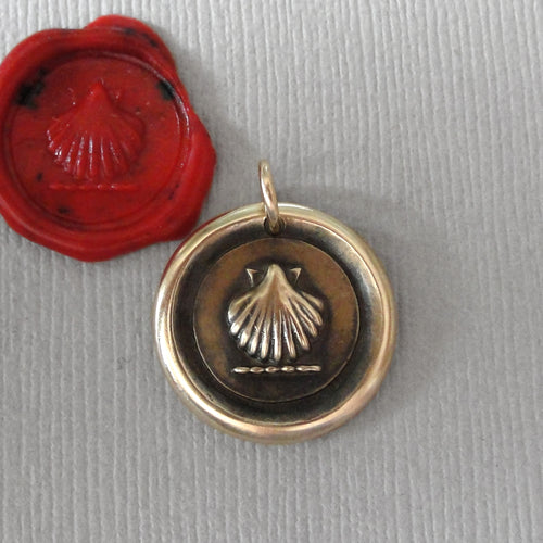 Shell Wax Seal Pendant - Antique Bronze Escallop Wax Seal Jewelry Traveler Voyager Symbol