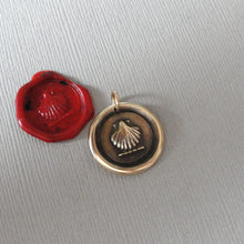 Load image into Gallery viewer, Shell Wax Seal Pendant - Antique Bronze Escallop Wax Seal Jewelry Traveler Voyager Symbol
