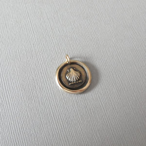 Shell Wax Seal Pendant - Antique Bronze Escallop Wax Seal Jewelry Traveler Voyager Symbol