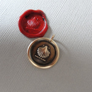 Shell Wax Seal Pendant - Antique Bronze Escallop Wax Seal Jewelry Traveler Voyager Symbol