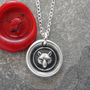 Silver Fox Mask Wax Seal Necklace - Wisdom Wit