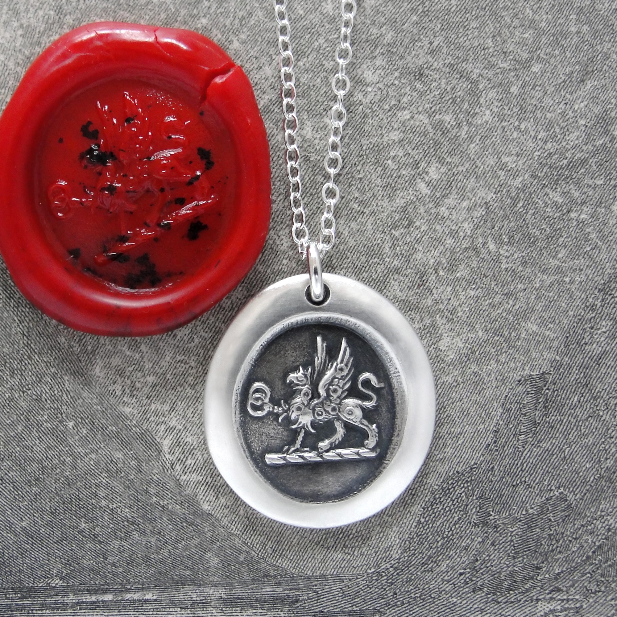 Mark Of Distinction - Griffin Passant store Wax Seal Necklace - Strength Courage Boldness - antique wax seal charm jewelry gryphon