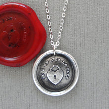 Load image into Gallery viewer, Heart Wax Seal Necklace In Silver - You Have The Key - Antique Wax Seal Charm Jewelry
