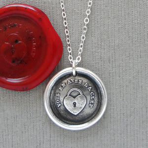 Heart Wax Seal Necklace In Silver - You Have The Key - Antique Wax Seal Charm Jewelry