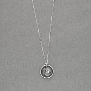 Horse Wax Seal Necklace In Silver - High Spirited Antique Equestrian Wax Seal Charm Jewelry