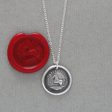 Load image into Gallery viewer, Horse Wax Seal Necklace In Silver - High Spirited Antique Equestrian Wax Seal Charm Jewelry
