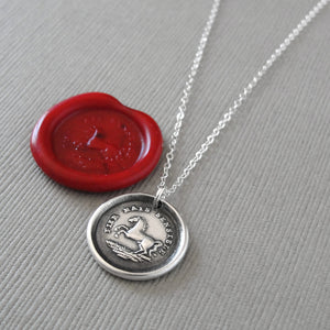 Horse Wax Seal Necklace In Silver - High Spirited Antique Equestrian Wax Seal Charm Jewelry