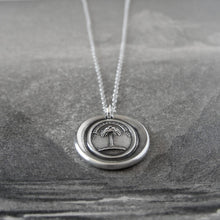 Load image into Gallery viewer, Silver Wax Seal Necklace with Palm Tree - When Struck I Rise - RQP Studio
