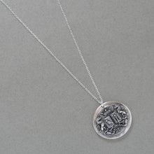 Load image into Gallery viewer, Unicorn Crest Birds Stars - Silver Wax Seal Necklace Latin motto Promise Of Time
