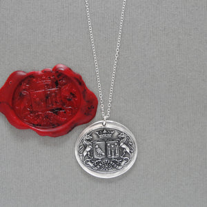 Unicorn Crest Birds Stars - Silver Wax Seal Necklace Latin motto Promise Of Time