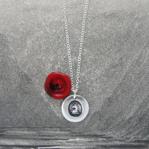 Miniature Unicorn Silver Wax Seal Necklace - Strength Courage Symbol