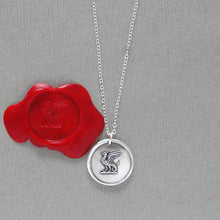 Load image into Gallery viewer, Wyvern Silver Wax Seal Necklace - Antique Mythical Dragon Protection Symbol
