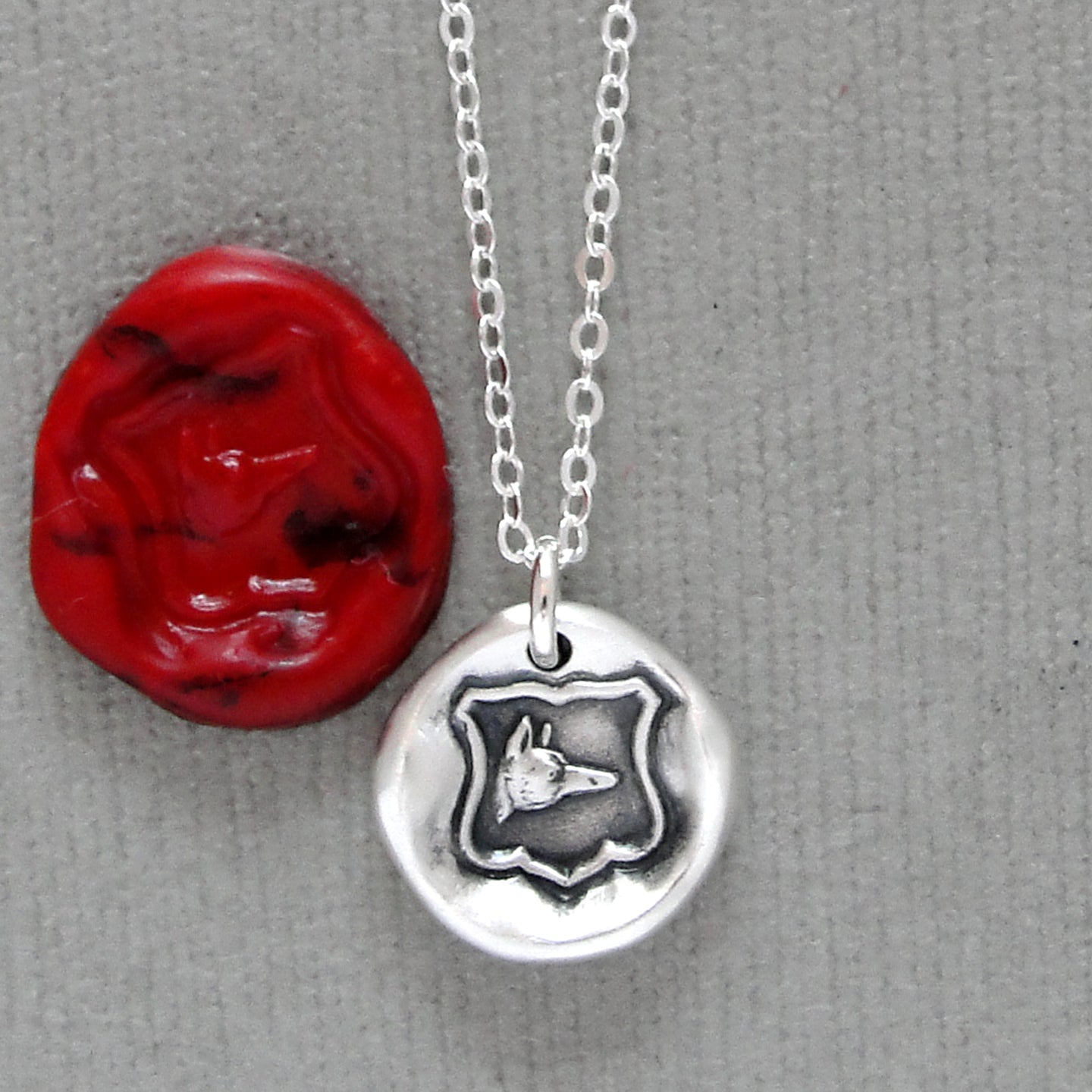Fox Wax Seal Necklace - Clever Quick Witted Wise Tiny Fox Silver Wax Seal Jewelry