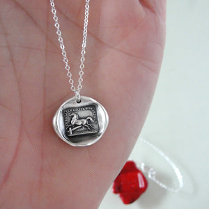 Silver Horse Wax Seal Necklace - Overcome Obstacles Equestrian Jewelry