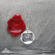 Load image into Gallery viewer, Silver Horse Wax Seal Necklace - Overcome Obstacles Equestrian Jewelry
