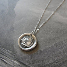 Load image into Gallery viewer, Silver Wax Seal Necklace With Love Quote Far Apart Close At Heart - RQP Studio

