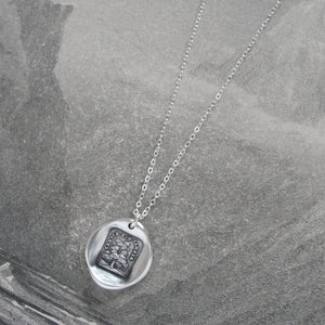 Wax Seal Necklace In Silver - Grow Don't Change - Evergreen Tree