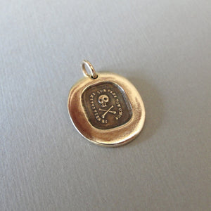 Skull Wax Seal Charm - No Fear - Antique Bronze Wax Seal Jewelry Memento Mori