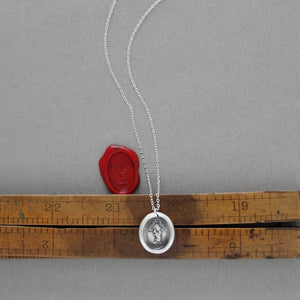 Squirrel Wax Seal Necklace - Wise Is The Person Who Looks Ahead - antique wax seal jewelry necklace Latin motto in silver