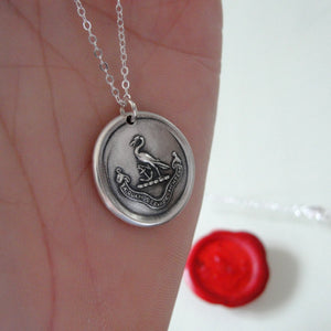 Preserve A Calm Mind - Silver Wax Seal Necklace - Stork Anchor Horace Odes Quote