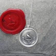 Load image into Gallery viewer, Preserve A Calm Mind - Silver Wax Seal Necklace - Stork Anchor Horace Odes Quote

