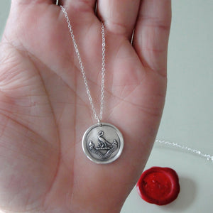 Preserve A Calm Mind - Silver Wax Seal Necklace - Stork Anchor Horace Odes Quote