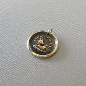 Such Is Life Wax Seal Charm Boat - Antique Bronze Ship Jewelry Pendant Sailboat Nautical 