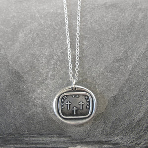 The Three Crosses - Silver Wax Seal Necklace - Such Is Life - RQP Studio