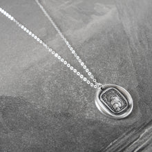 Load image into Gallery viewer, Silver Sun Wax Seal Necklace - Through Thickest Clouds I Find My Way motto
