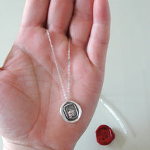 Load image into Gallery viewer, Silver Sun Wax Seal Necklace - Through Thickest Clouds I Find My Way motto
