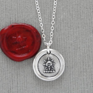 Sun Wax Seal Necklace - Antique Silver Sunshine Wax Seal Jewelry - Glory Splendor