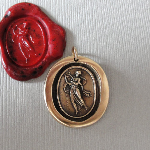 Dance, Music and Song - Terpsichore Wax Seal Pendant - Bronze Dancer Muse Wax Seal Jewelry