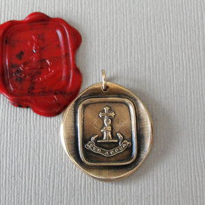 Through Difficulties - Wax Seal Pendant With Hand Holding Cross - Antique Bronze Faith Wax Seal Charm Jewelry