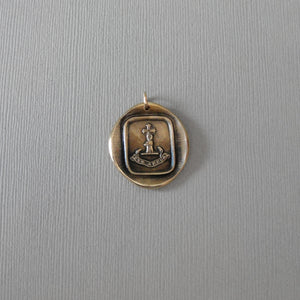 Through Difficulties - Wax Seal Pendant With Hand Holding Cross - Antique Bronze Faith Wax Seal Charm Jewelry