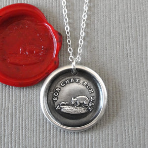 Tit For Tat - Wax Seal Necklace In Silver With Cat And Mouse - Antique Wax Seal Jewelry