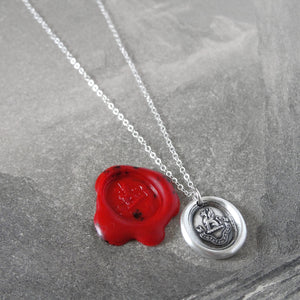 Griffin Wax Seal Necklace - To The Brave Reward - antique wax seal jewelry in silver - RQP Studio