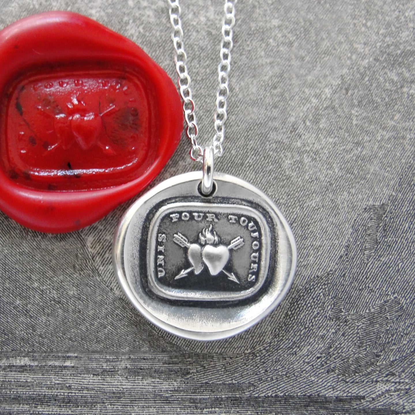 Together Forever - Silver Wax Seal Necklace Love Hearts - RQP Studio