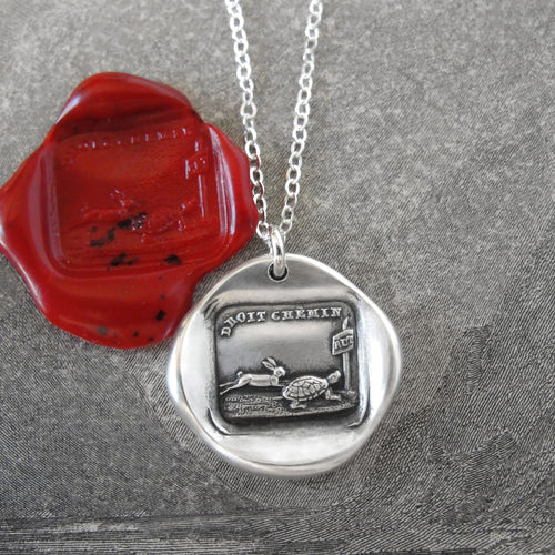 Tortoise And Hare - Silver Wax Seal Necklace Aesop Fable Wax Seal Jewelry - RQP Studio