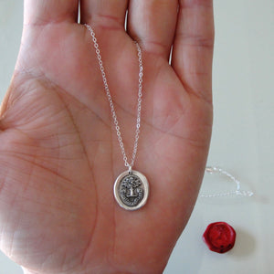 Why Wish For What You Have - Tree of Life Wax Seal Necklace - Silver Wax Seal Jewelry Pelican Piety Latin Motto