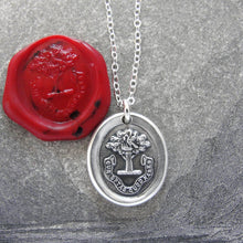 Load image into Gallery viewer, Why Wish For What You Have - Tree of Life Wax Seal Necklace - Silver Wax Seal Jewelry Pelican Piety Latin Motto
