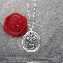 Load image into Gallery viewer, Why Wish For What You Have - Tree of Life Wax Seal Necklace - Silver Wax Seal Jewelry Pelican Piety Latin Motto
