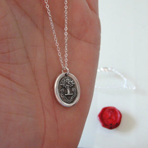 Why Wish For What You Have - Tree of Life Wax Seal Necklace - Silver Wax Seal Jewelry Pelican Piety Latin Motto