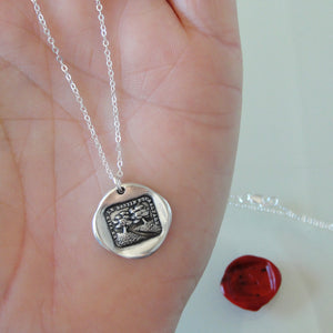 Silver Wax Seal Necklace - In Vain Destiny Separates Us - Antique Wax Seal Jewelry Trees - RQP Studio