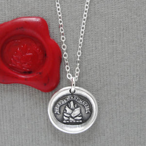 Come What May - Silver Wax Seal Necklace Scottish Motto Rock Solid