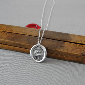 Unbroken Hope - Wax Seal Necklace With Ship In Distress - Antique Silver Wax Seal Jewelry Courage Motto