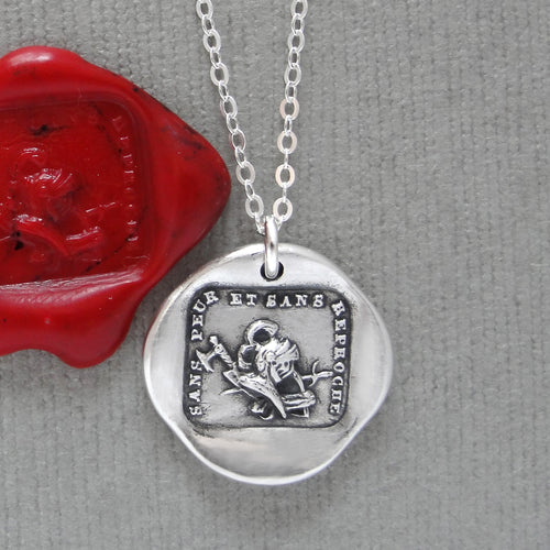 Courage to Fight - Silver Wax Seal Necklace - Antique Warrior Jewelry Without Fear
