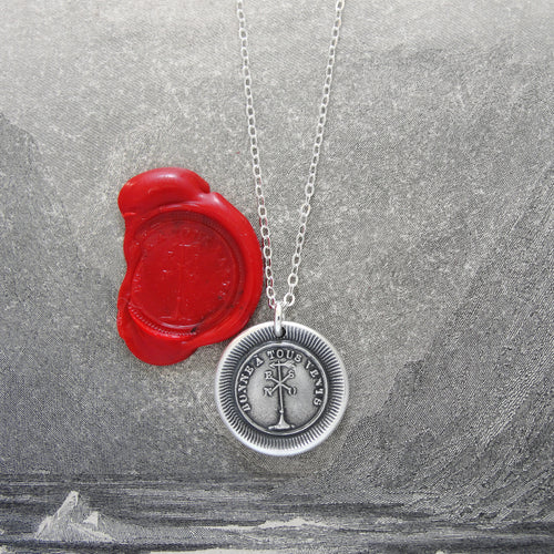 Silver Wax Seal Necklace Weathervane - Happy In All Winds Prepared For Anything - RQP Studio