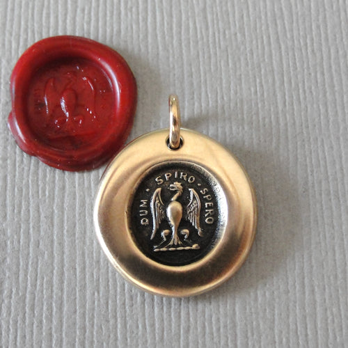 While I Breathe I Hope Wax Seal Charm - Eagle Antique Bronze Wax Seal Jewelry Pendant